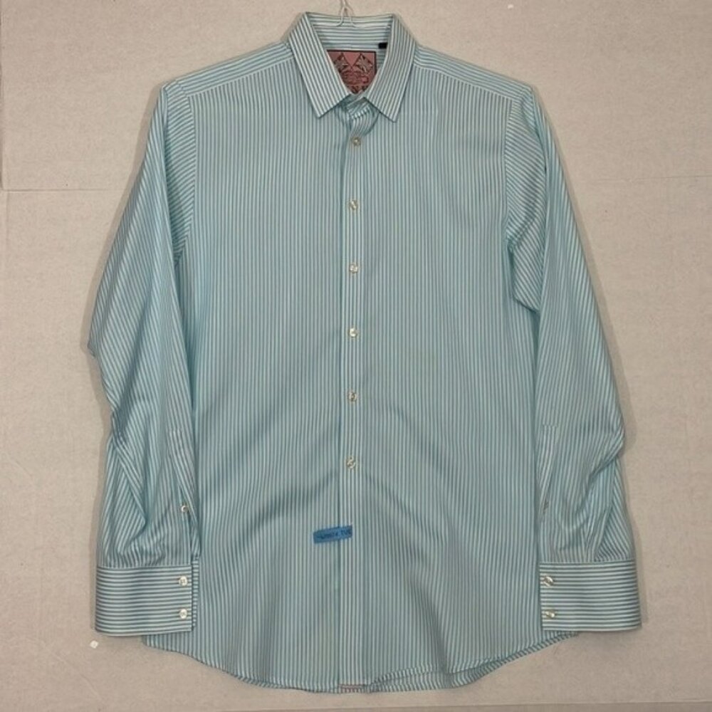 Thomas Pink Shirt, Slim Fit Formal Bengal Stripe Poplin, Single Cuff, 15.5